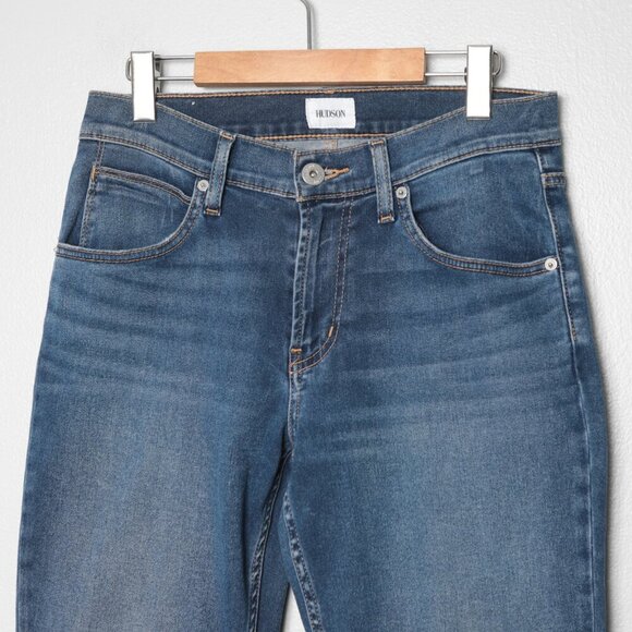 HUDSON Mens BLAKE Slim Straight Jeans Blue Denim Stretch Mid Rise Casual Zip - Picture 6 of 10